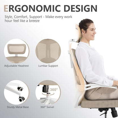 balmstar Ergonomic Office Chair Desk Chair - Mesh Computer Chair with 360° Swivel Wheels, Adjustable 90-130° Recline & Lumbar Support for Home Office, Supports up to 350lbs