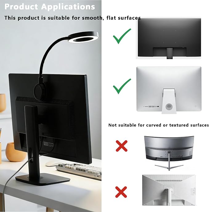 Little Joke Suction Mount Video Monitor Ring Light Bendable Desk Lamp | Selfie Fill Desk Lighting for Office Home, Flexible Gooseneck 7w 3 Modes For Video Conference, Webcam, Meetings, Live Stream