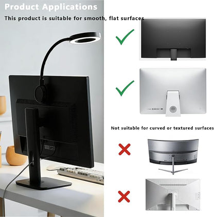 Little Joke Suction Mount Video Monitor Ring Light Bendable Desk Lamp | Selfie Fill Desk Lighting for Office Home, Flexible Gooseneck 7w 3 Modes For Video Conference, Webcam, Meetings, Live Stream
