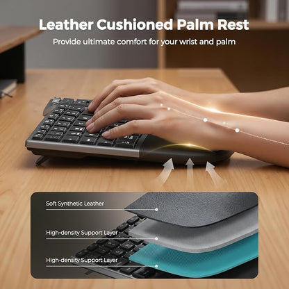 MEETION Ergonomic Keyboard and Mouse Wireless, Split Curved 2.4G & Bluetooth Keyboard Mouse, Full-size Cushioned Palm Rest Keyboard, 4 Adjustable DPI Mouse, Compatible for Windows/Mac/PC/Laptop, Black