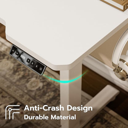 Acrolix L Shaped Electric Standing Desk - 59x40 Inch Reversible Corner Sit Stand Desk with Hook&Cup Holder,Electric Height Adjustable Table,for Home Office Gaming Computer Desk, White