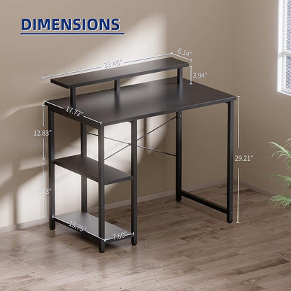 Pamray 33.5 Inch Small Computer Desk with Monitor Stand and Shelves | Sturdy, Space-Saving, Easy Assembly, Suitable for Bedroom, Office, Apartment and Dorm, Used for Writing and Studying