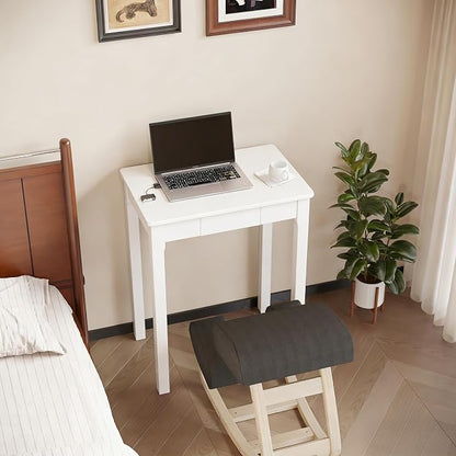 Solid Wood Desk with Drawers - 24 x 16 Inch Simple Narrow Desks, Rubber Wood Study Table, Small Writing Desk for Small Spaces|Bedroom - Modern White Desks