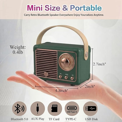 Dosmix Retro Bluetooth Speaker, Vintage Decor Mini Wireless Speaker, Cute Portable Small Speaker for Bedroom Desk Kitchen Office, Old Fashion Style Room Decor Speaker, Gift for Women Men Girls(Green)