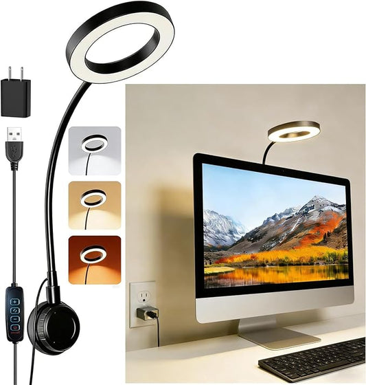 Little Joke Suction Mount Video Monitor Ring Light Bendable Desk Lamp | Selfie Fill Desk Lighting for Office Home, Flexible Gooseneck 7w 3 Modes For Video Conference, Webcam, Meetings, Live Stream