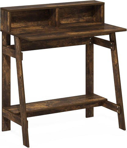 Furinno Simplistic Desk, 32" Wide Gaming Desk with Monitor Stand, A Frame Computer Desk with Shelf, Office Desk for Home Office, Bedroom, Study Room, Dorm, Amber Pine