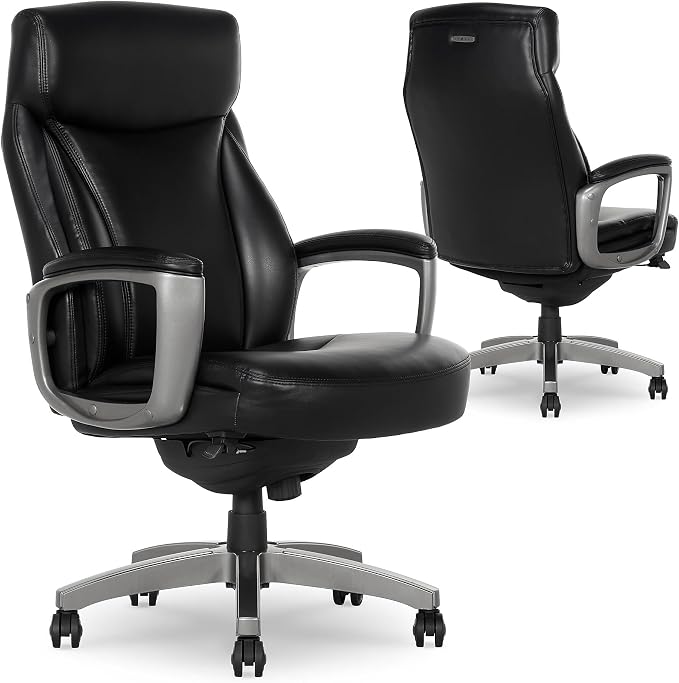 La-Z-Boy Arcadian Ergonomic Executive Chair, Bonded Leather, Black, 29.5D x 28W x 43.25-46.25H inches, 275 lbs Weight Capacity