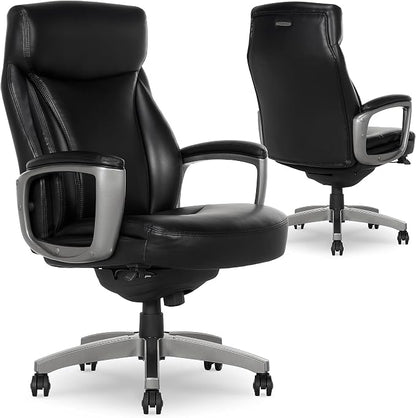 La-Z-Boy Arcadian Ergonomic Executive Chair, Bonded Leather, Black, 29.5D x 28W x 43.25-46.25H inches, 275 lbs Weight Capacity