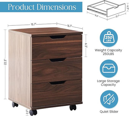 Farini 3-Drawer Under Desk Wooden File Storage Cabinet with Lockable Caster for Home Office,Brown,Fully Assembly