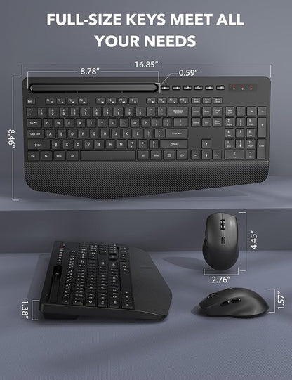 Wireless Keyboard and Mouse Combo - Full-Sized Ergonomic Keyboard with Wrist Rest, Phone Holder, Sleep Mode, 2.4G Quiet Keyboard for PC Laptop, Complete Work Setup for Office or Home -Trueque KM23