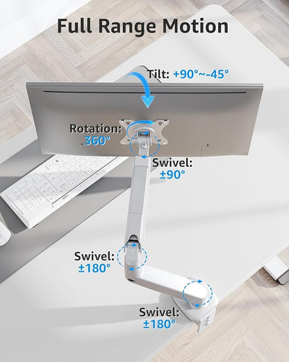 MOUNTUP Single Monitor Desk Mount Holds Screen up to 32 inch, Height Adjustable Monitor Arm, Full Motion Computer Monitors Stand with Clamp/Grommet Base, VESA Mounts Fit 4.4-17.6lbs Computer, White