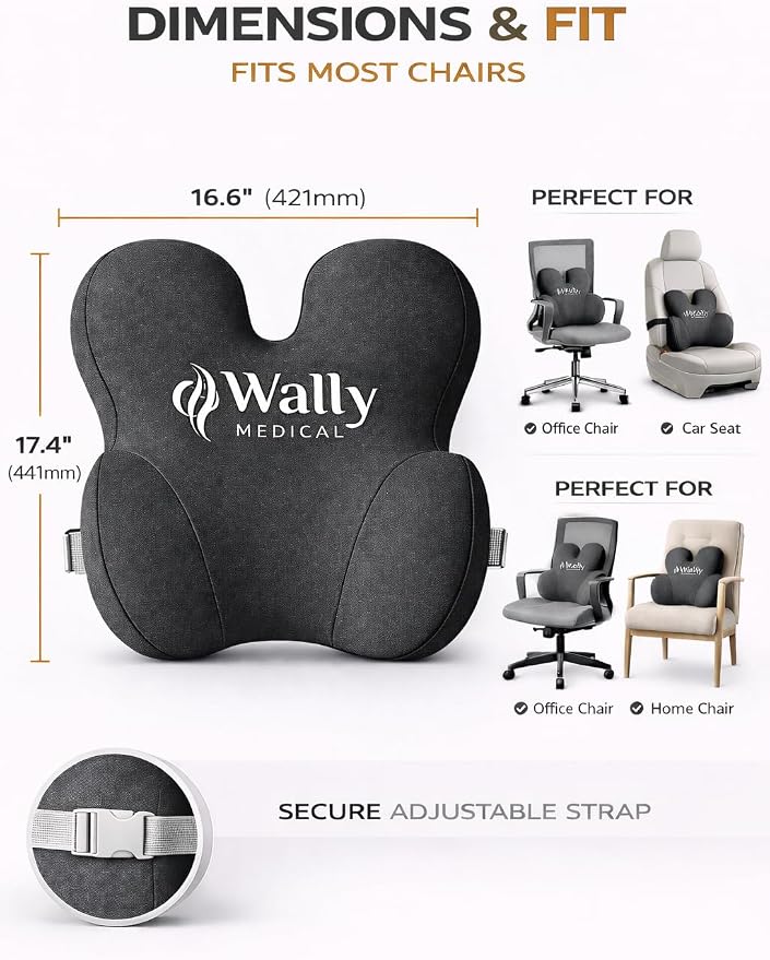 Lumbar Support Pillow for Office Chair & Car – Memory Foam Back Cushion for Lower Back Pain Relief – Ergonomic Posture Support – Washable Cover + Free Massage Roller