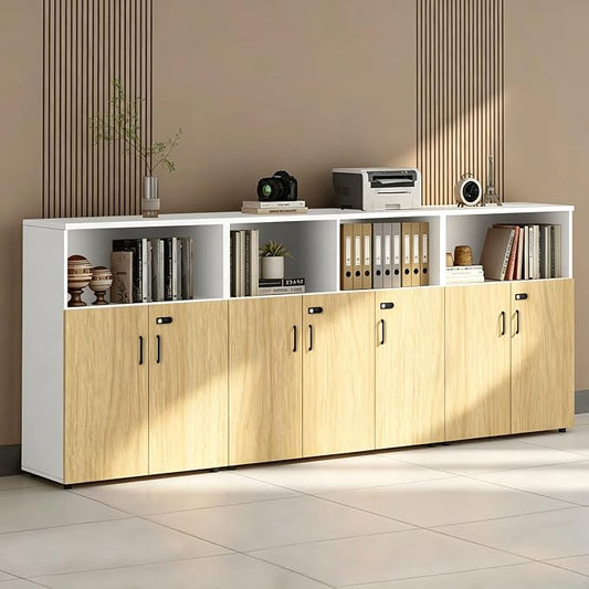 File Cabinet with Password Lock, Wood Lateral Filing Cabinet for Letter/A4 Files, 3 Drawer with Door, Printer Stand with Open Shelves for Home Office