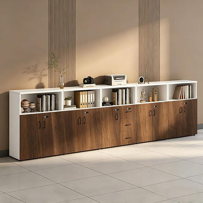File Cabinet with Password Lock, Wood Lateral Filing Cabinet for Letter/A4 Files, 3 Drawer with Door, Printer Stand with Open Shelves for Home Office