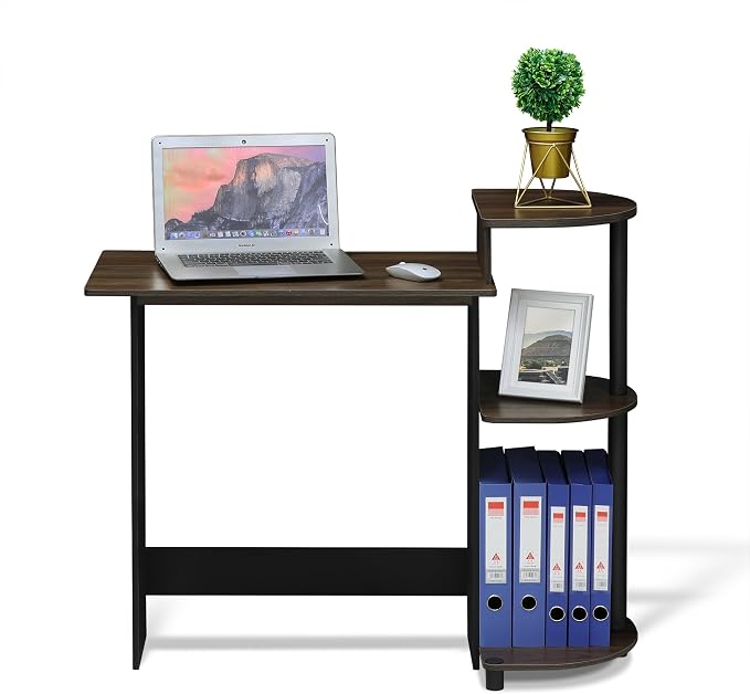Furinno Compact 29-Inch Rustic Brown Computer Desk, Gaming Desk with Shelves, Office Desk with Book Shelf, for Home Office, Study Room, Dorm, Bedroom, Brown Walnut