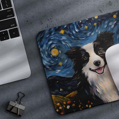 Starry Night Dog Mouse Pad for Home Office Gaming Working Desk Computer Desktop Accessories Non-Slip Rubber Mouse Pad for Dog Lovers (Collie)