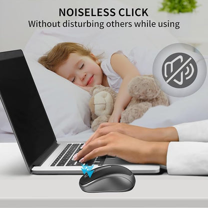 ACOZYKITTEN Wireless Mouse for Portable Computer, 2.4G Noiseless Mouse with USB Receiver, Ergonomics Cordless Optical Silent Mice for Windows PC, Tablet, Laptop, Mac- Gray & Black