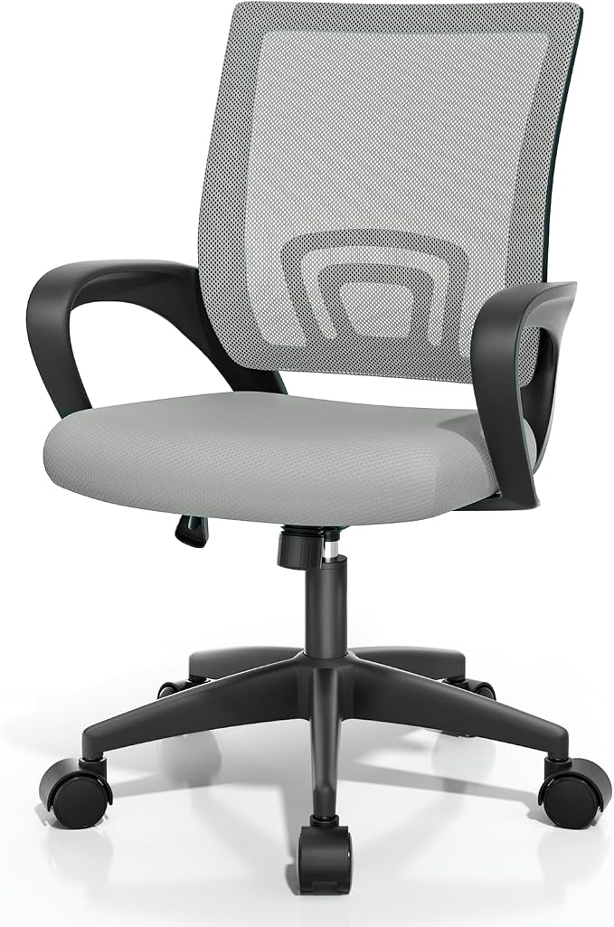 Magshion Ergonomic Office Desk Chair, Mid-Back Mesh Computer Chair, Swivel Chair with Breathable Backrest & Lumbar Support, Adjustable Height for Gaming, Work, Study, 300 Lbs Capacity, Light Gray