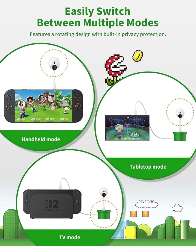 HD Camera for Switch 2, USB Video Camera for Nintendo Switch 2 | Video Game Camera for Switch 2, Privacy Sliding Lens Cover, Plug and Play, Auto Recognition, Cute Lollipop Design