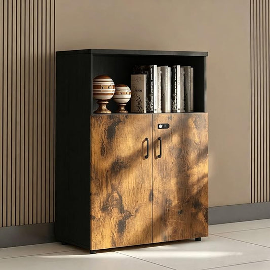 File Cabinet with Password Lock, Wood Lateral Filing Cabinet for Letter/A4 Files, 3 Drawer with Door, Printer Stand with Open Shelves for Home Office