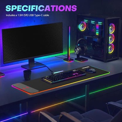 RGB Gaming Mouse Pad with 15W Wireless Charger, 17 Lighting Modes LED Mouse Mat, Extra Large 27.6"x11.8" Extended Mouse Pad with Non-Slip Base, Type-C Plug & Play, for Keyboard, Mouse, and Phone