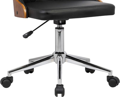 Armen Living Diamond Office Chair in Black Faux Leather and Chrome Finish