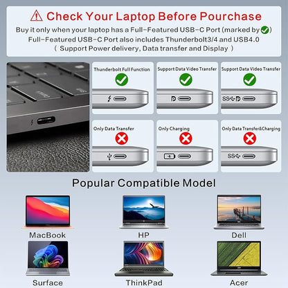Adjustable Laptop Stand for Desk with Docking Station 11-in-1, Aluminum Laptop Riser with USB Hub 360°Swivel Dual Display 4K60Hz HDMI Gigabit Ethernet USB3.0 PD100W for MacBook Pro Air/Dell/HP 7-15.6"