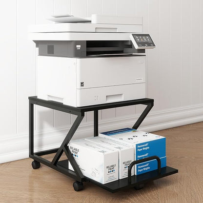 Natwind 2 Tier Printer Stand,19.7''x19.7'',with Pull Out Shelf,Black | Easy Reach for Lower Shelf Items,Rolling Printer Cart with Wheels, Fits Under Desk,Supports 180lbs,for Home Office Kitchen
