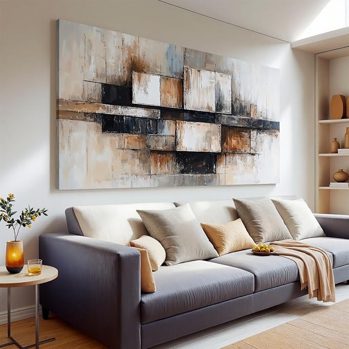 Modern Abstract Geometric Oversized Wall Art Decor For Living Room Large Modern Abstract Beige And Black Wall Art Geometric Decor Prints Wall Art For Bedroom And Office Wall Decor 39 X 78 Inch