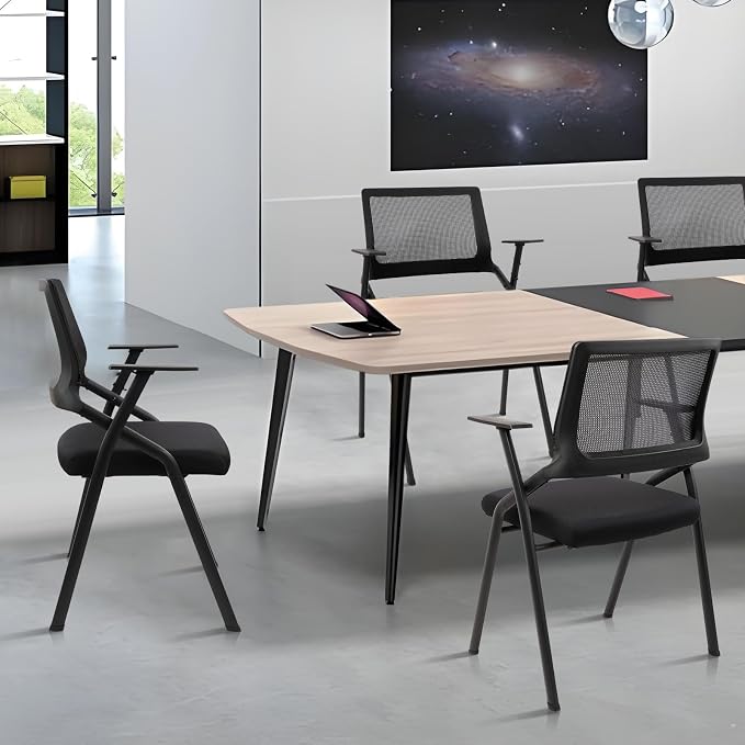 CLATINA Stackable & Foldable Office Chairs with Ergonomic Lumbar Support and Thickened Seat Cushion, Folding Mesh Fabric Reception Guest Chair for School Church Conference Waiting Room Black (4pk)