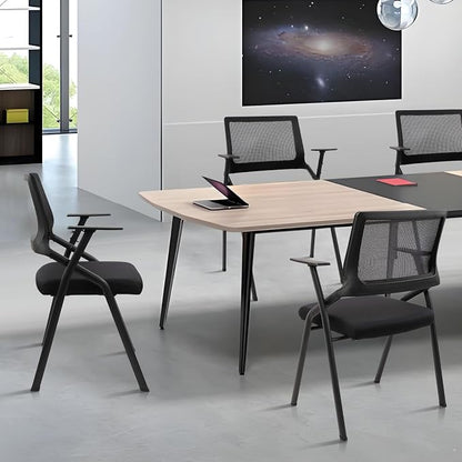 CLATINA Stackable & Foldable Office Chairs with Ergonomic Lumbar Support and Thickened Seat Cushion, Folding Mesh Fabric Reception Guest Chair for School Church Conference Waiting Room Black (4pk)