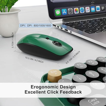 Green Wireless Keyboard and Mouse Combo,Typewriter Keyboard with Round Keys,2.4G Wireless Full Size Colorful Keyboard with Number Pad for Computer Laptop and Desktop