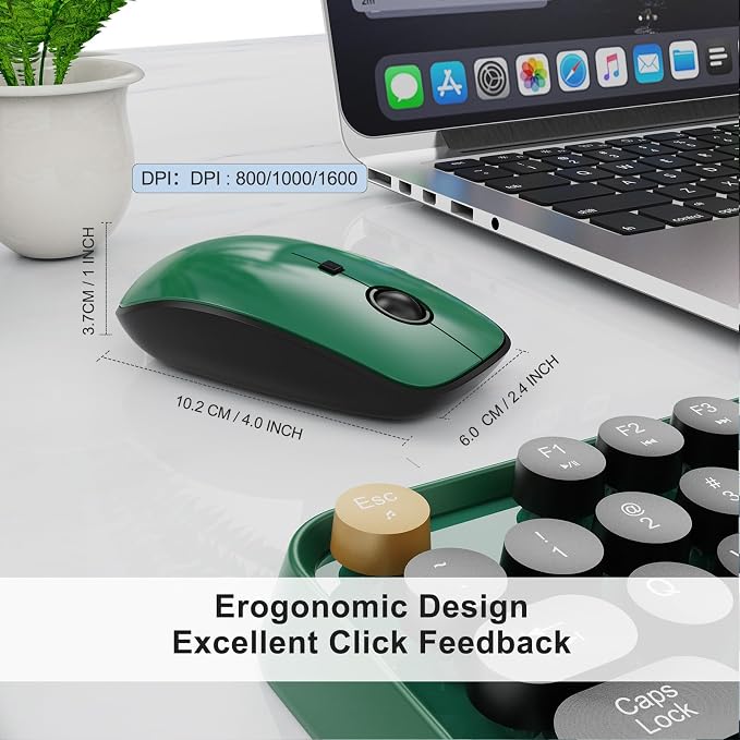 Wireless Keyboard and Mouse Combo Cute Colorful Keyboard and Mouse, Retro Typewriter Keyboard with 2.4GHz Plug & Play, for Windows 11/10/7, Laptop, PC (Dark Green)