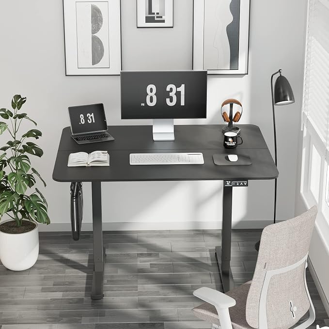 YESHOMY Height Adjustable Electric Standing Desk, 40 inch Computer Table, Home Office Workstation, Black Leg/Black Top