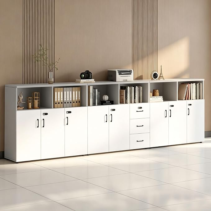 File Cabinet with Password Lock, Wood Lateral Filing Cabinet for Letter/A4 Files, 3 Drawer with Door, Printer Stand with Open Shelves for Home Office