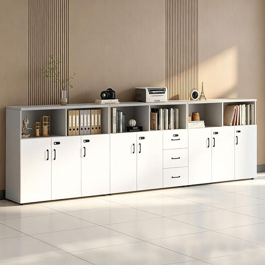 File Cabinet with Password Lock, Wood Lateral Filing Cabinet for Letter/A4 Files, 3 Drawer with Door, Printer Stand with Open Shelves for Home Office