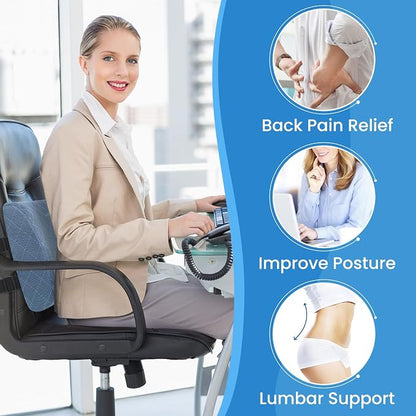 Lumbar Support Pillow for Office Chair Back Support Lumbar Pillow for Car, Gaming, Office Chair - Improve Sitting Posture & Back Pain Relief, Memory Foam, Adjustable Straps, Light Blue