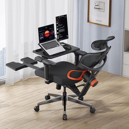 Newtral Ergonomic Office Chair - Home Office Desk Chair with Auto-Following Lumbar Support, 4D Armrest, Seat Depth and Height Adjustable (Black, Footrest + Laptop Tray)
