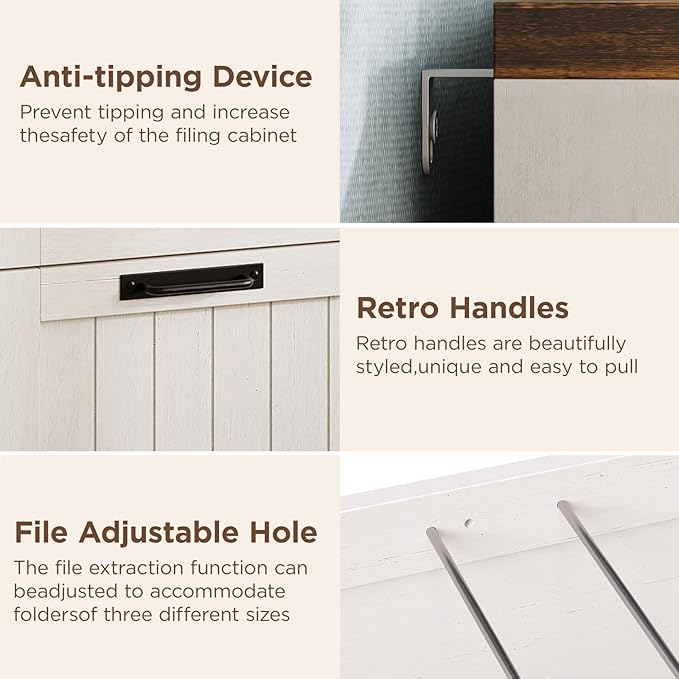 Halitaa 2 Drawer Filing Cabinet, Farmhouse File Cabinet for Home Office with Storage Space, Wood Tall Office Filing Cabinet fits Legal/Letter/A4 Size, Lateral File Cabinets with 2 Doors, Rustic White