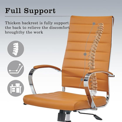 Ergonomics Office Chair Modern Office Chair with Armrests, Adjustable Swivel Desk Chair for Home Office, Leather Executive Office Chair（tan