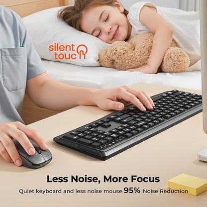 MEETION Silent Wireless Keyboard and Mouse Combo, Full-Sized Cordless Keyboard, 3 DPI Adjustable Optical Mouse, for Computers/Laptops/Windows/Mac,Black