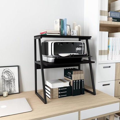 PUNCIA 3 Tier Wood Desktop Printer Stand Large Capacity Storage Rack | Black Heavy Duty Shelf Fits Laser Printers Copiers Fax Machines Books Organizer for Home Office Dorm Room
