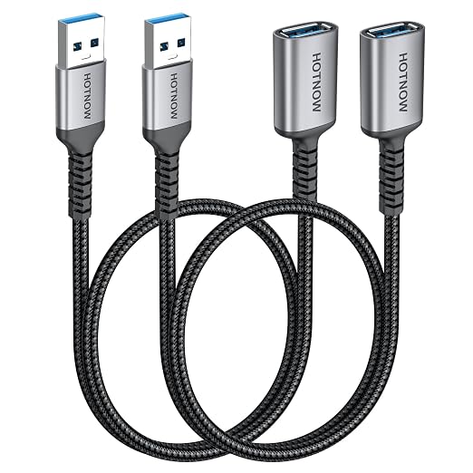 USB 3.0 Extension Cable [1.5FT 2Pack] Nylon Braided USB A-Male to A-Female Extender Compatible with Webcam, Camera, Hub, Mouse, Keyboard, Hard Drive, Headset,Gamepad, Printer, Memory Disk.