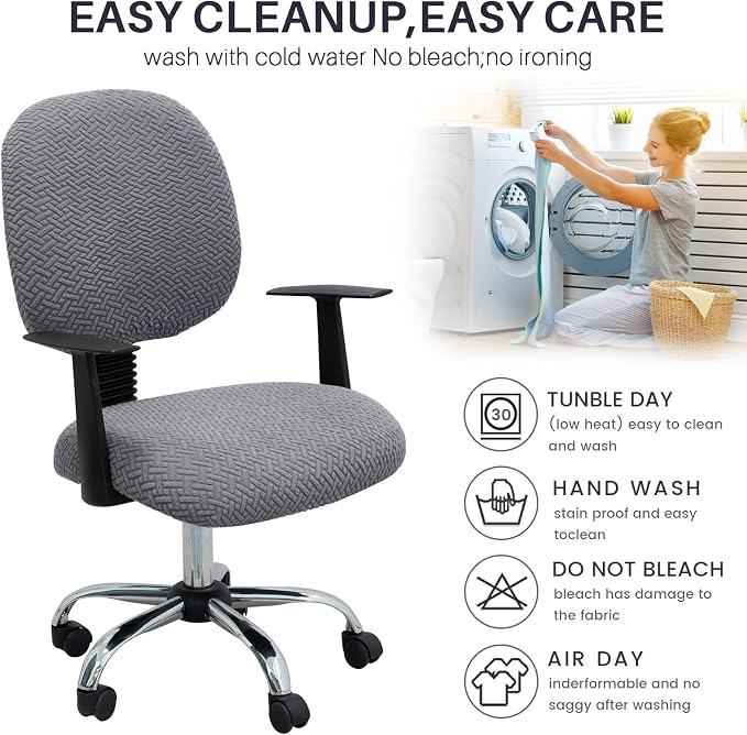 MIFXIN Computer Office Chair Cover Stretch Elastic Slipcover 2 Piece Stretchable Jacquard Computer Chair Seat Covers Furniture Protector for Office Home, Only Covers NO Chair (Grey)