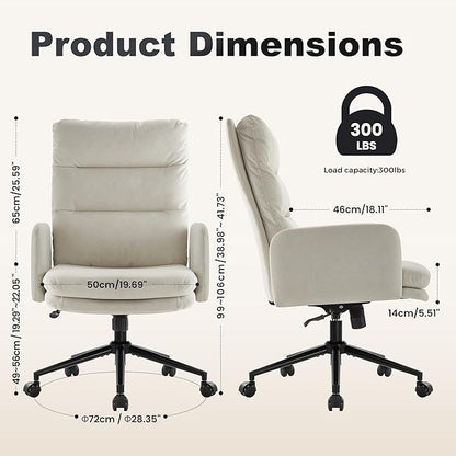 IWMH Swivel Home Office Chair,High-Back Armchair,Makeup Chair with Wheels and Armrests,Height Adjustable Desk Chair Upholstered Computer Task Chair, Leisure Armchair (Beige)