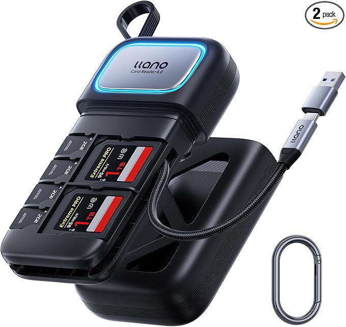 llano F15 2-in-1 High-Speed SD/Micro SD Card Reader Adapter(UHS-II Supported),Holder Case, Built-in Slot Storage, Compatible with iPhone, Android, PC, MacBook, Laptop, Dual Slot, USB Type-C 3.2 Gen1