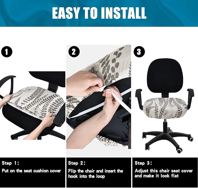 Smiry Printed Office Computer Chair Seat Covers, Stretch Fit Universal Desk Rotating Chair Cover Washable Removable Seat Cushion Protectors - Sage Gray