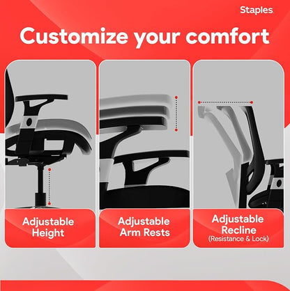 STAPLES Hyken Ergonomic Task Chair, Mesh, Ergonomic, Lumbar Support, Swivel, Black