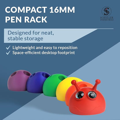 Schaller Industries Aesthetic Pen Holder for Desk 16mm Slot Size-Fun Rainbow Caterpillar Pencil Holder - Cute Desk Organizer Holds 15 Pens, Compatible with Pencils, Markers & Office School Supplies