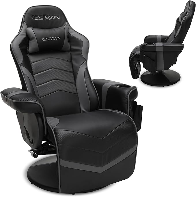 Respawn 900 Console Gaming Recliner with Footrest and Lumbar Support - Comfortable Ergonomic Gaming Chair with Headrest, No Wheels, Reclining, Heavy Duty, Racing Style Video Game Chairs - Gray